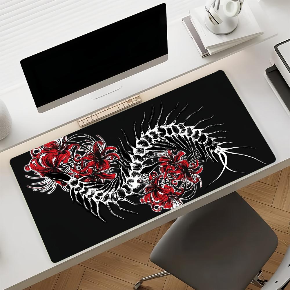 Gaming Mouse Pad with Antislip Base and Stitched Edges Red Spider Lily  Skeleton Pattern Print Desk Mat for PC Laptop Gaming