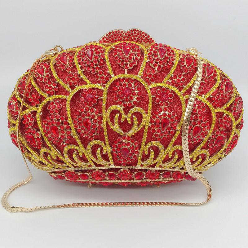 

Gold Crown Diamond Evening Clutch Purse WHTUOHENG Luxury Women Crystal Wedding Bridal Purses Hard Metal Handbags Lady Clutches 20cmX13cmX7cm