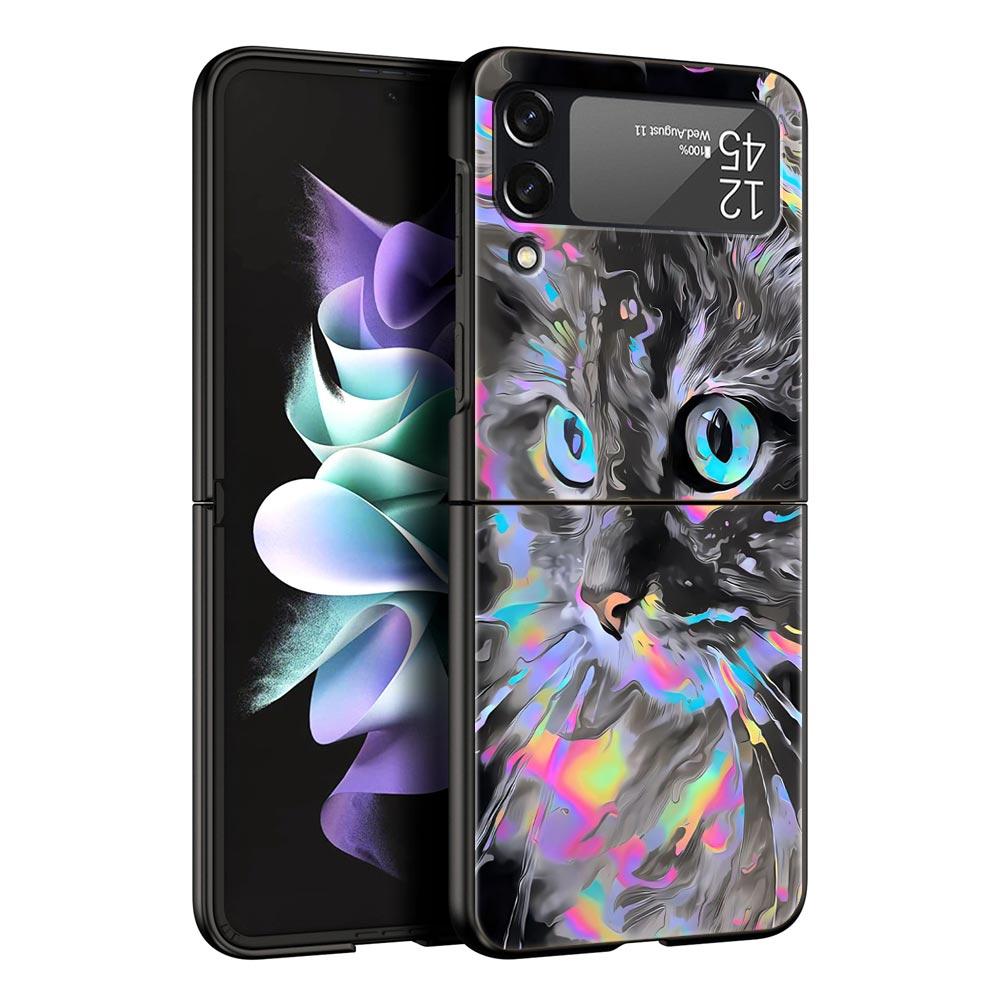 Abstract Surreal Animal Lion Phone Case for Samsung Galaxy Z Flip 3 4 5 Black Folding Mobile Shell Hard PC Coque Protect Cover