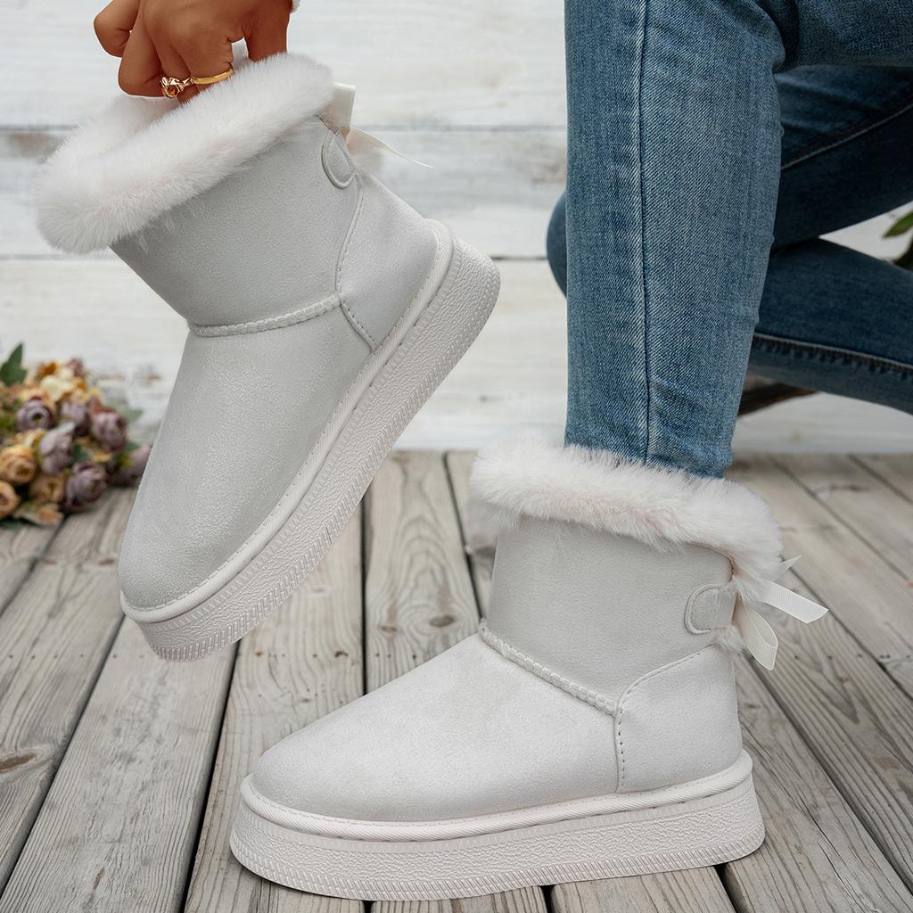 Women Boots Fashion Casual Flocking Winter Warm Ankle Length Comfortable Snow Shoes Women Bow Tie Female Boots Ladies