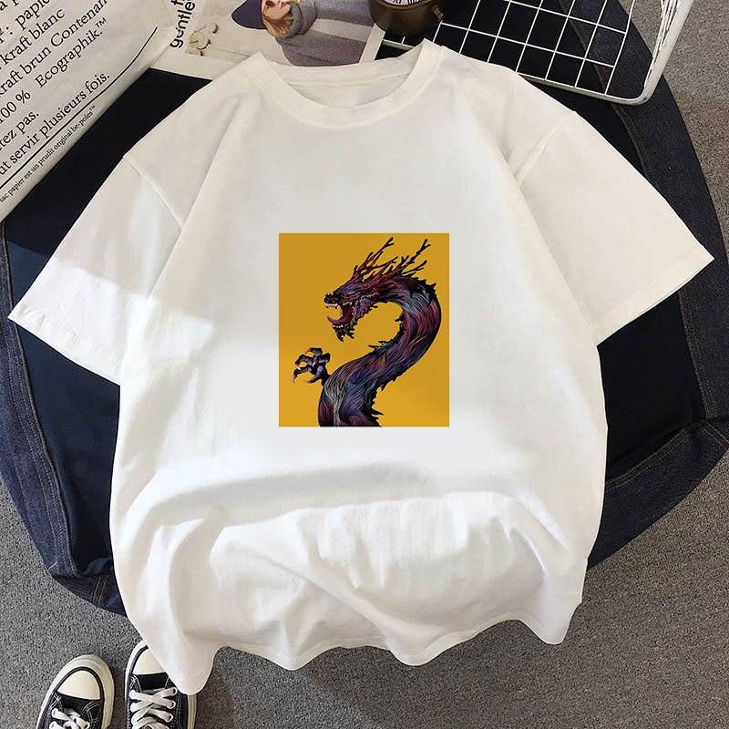 Fashion Dragon Printing Women Aesthetic T-Shirt Tops Summer Graphic Casual T-Shirt Women New Style White Women's Clothes