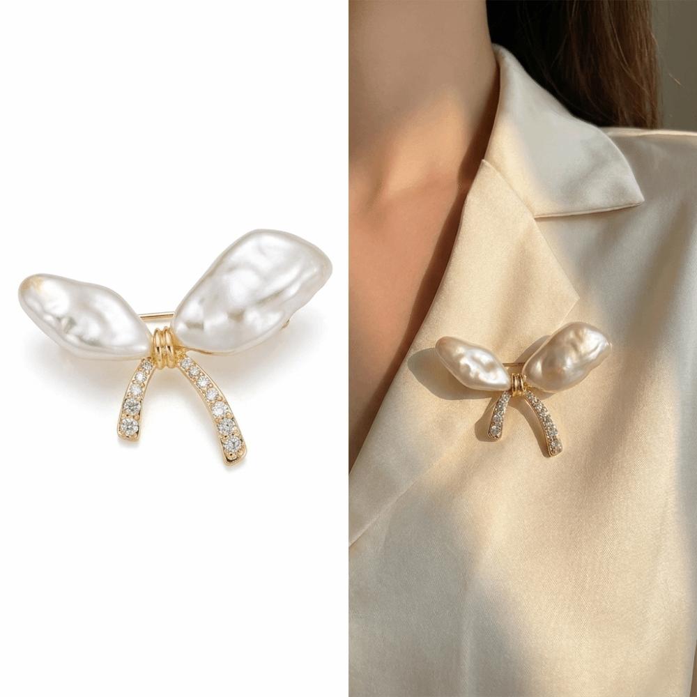 Gold Tone Butterfly Brooch Pearl Like Women Pearl Butterfly Brooch High End Lapel Pin Necklines