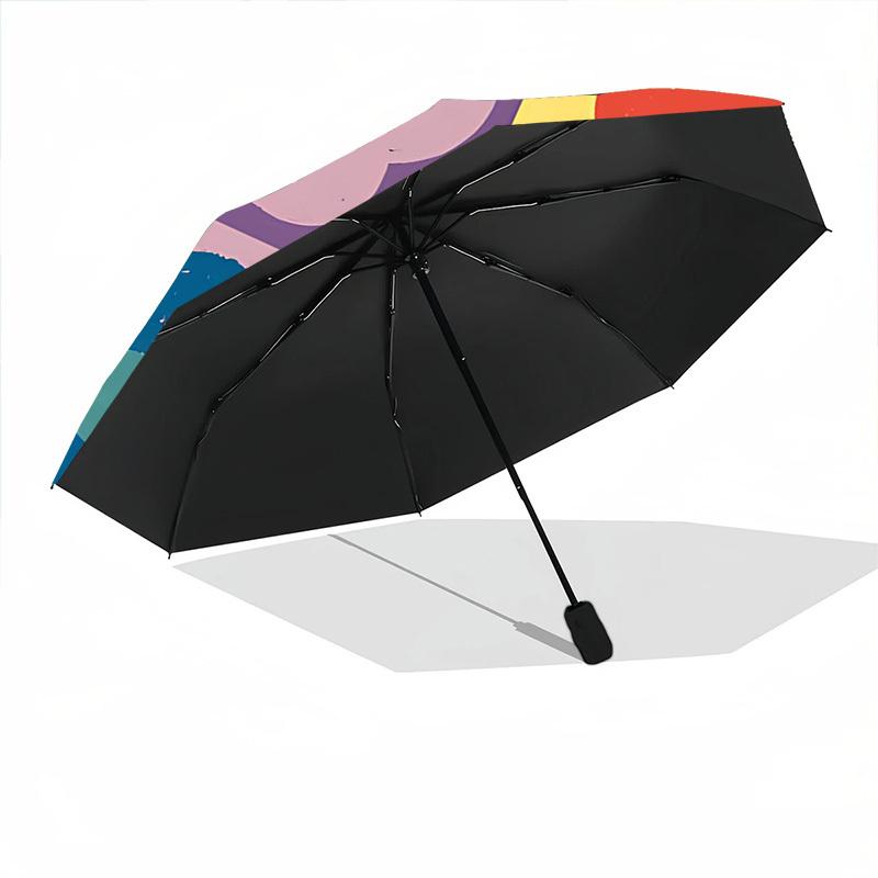 1pc Floral Pattern Automatic Folding Umbrella - Compact 8-Rib Design, Durable Plastic & Iron, Lightweight for Outdoor Daily Use044