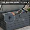 Outdoor storage box, 311 L, gas strut, wheels, handle, galvanized steel, 120 x 62 x 66 cm, grey