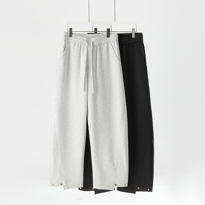 Men's Hong Kong Style Loose Knit Sweatpants: Casual Straight Leg Drawstring, Floor Length, Wide Leg, for Spring and Autumn