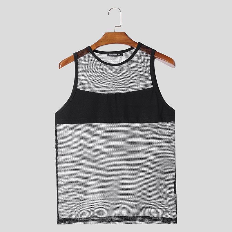 

INCERUN Мужские летние безрукавные лоскутные майки для вечеринок из сетки с вырезами 4XL чёрный