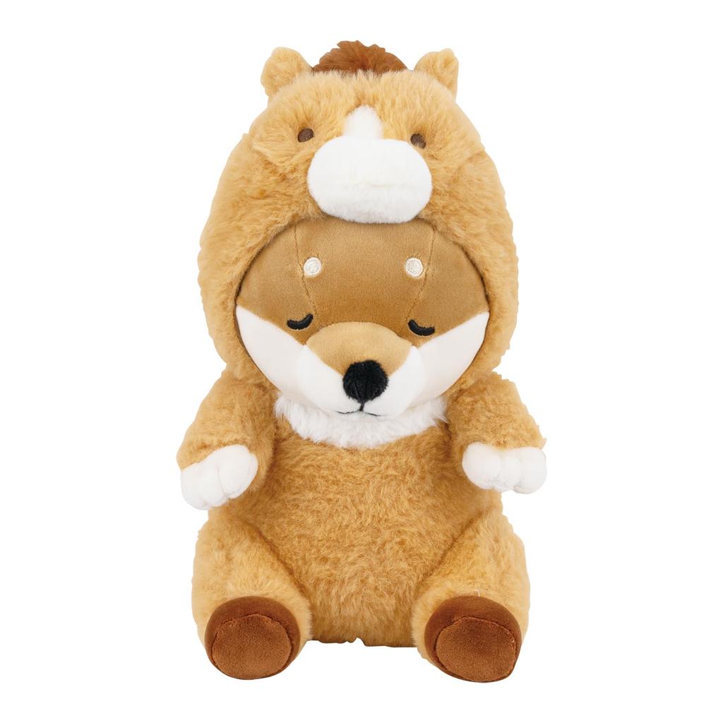 Livheart Hooded Sitting Body Pillow S, Premium Sleepy Animals, Kotaro the Shiba Inu (approx. 24cm long), Horse, Zodiac, Smartphone Stand, 37030-44