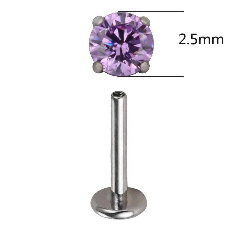 ASTM F136 Titanium PIERC Ear Lip Studs with circular CZ Top Labret Nose Stud Threaded Earrings Multi size Body Piercing Jewelry