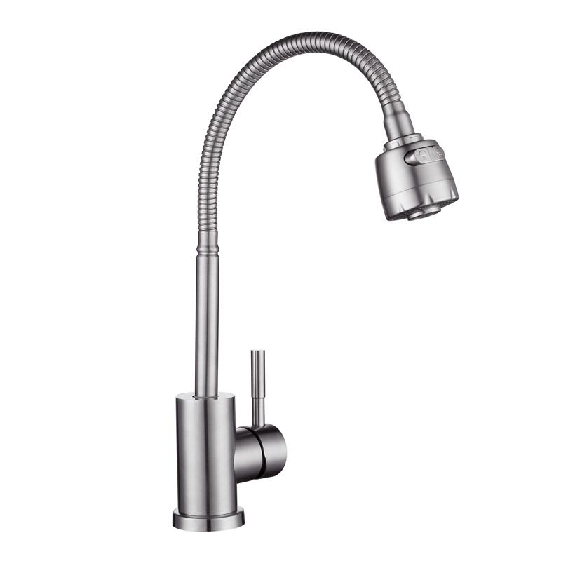 

Гибкий однорычажный смеситель с отверстием для холодной и горячей воды. Мойка из нержавеющей стали. Встроенный кухонный кран. L