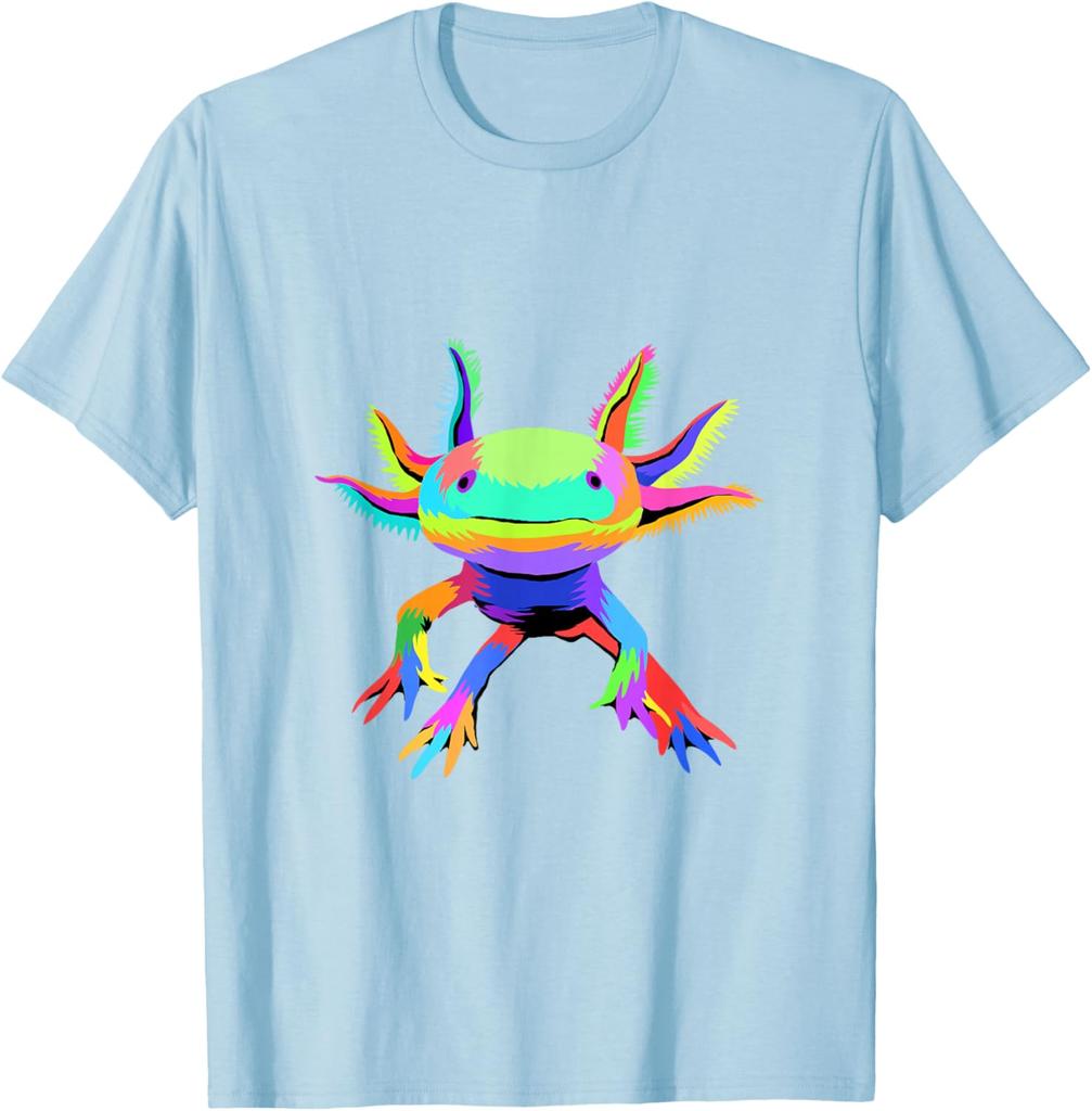 Colorful Pop Art Axolotl Lover Graphic Tee Breathable Cotton Casual T-Shirt for Men