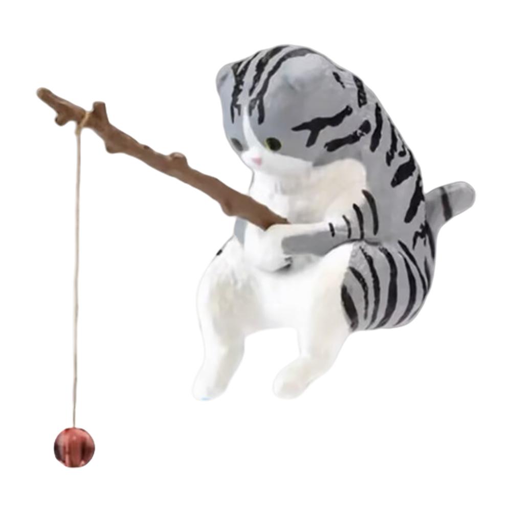 Ornamento Gatto Pescatore Paesaggistica Pesci Statua Gatto Cartone Animato Seduto Pesca Piccolo Gatto Ornamento Decorazione Interna Casa Auto