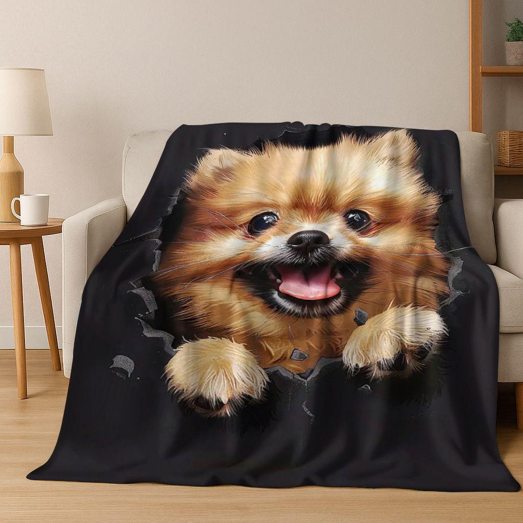 3D Illusion durchbrechende Wand Hund Welpe Niedliche Flanelldecke, Gemütliche Weiche Überwurfdecke für Zuhause Schlafzimmer Bett Sofa Picknick Abdeckung Geschenk Kind