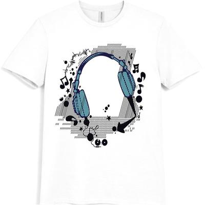 Headphones T Shirt Music Lover DJ Gamer Audio Sound Wave Graphic Tee