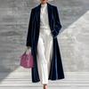 Cappotto Lungo da Donna in Velluto con Collo a Revers Lunghezza Sopra il Ginocchio Elegante Capospalla Invernale