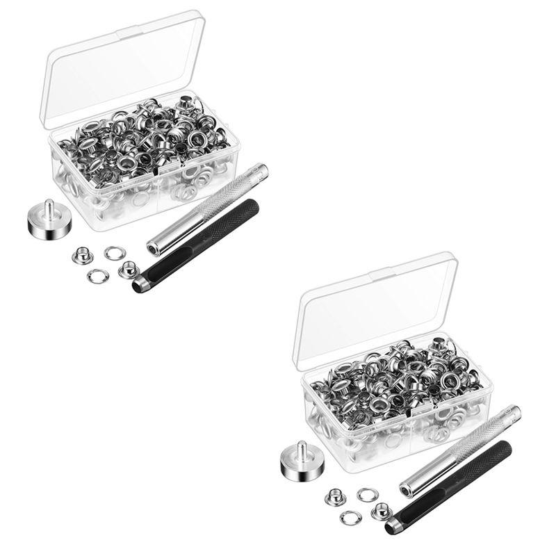 

A60z200pcs Metal Eyelets Set 6Mm Grommet Rings Kit With Mounting Punch Rod For DIY Accessories Leather Craft Clothing Repairmay срібний