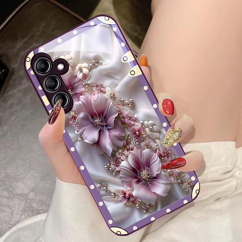 Pudełko Różowe Kwiaty Dla Samsung Galaxy A14 4G 20 30 52 20S 21S 22 A32 33 34 42 50 51 53 54 70 71 72 73 5G Szklane Etui Na Telefon