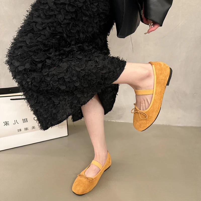Flache Einzelne Schuhe Damenschuhe Frühling und Herbst neu Französisch Retro Abend Fee Weich Flach Ballett Mode Wildleder Bohnenschuhe