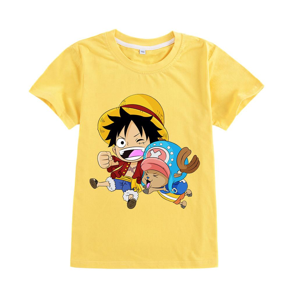 A904 Kids Boys Girls One Piece Luffy Print Short Sleeves T-shirt Top