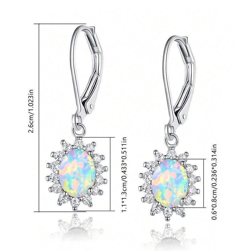 

Multi-color oval opal earrings opal egg stone zirconium European and American high-end yang flower earrings