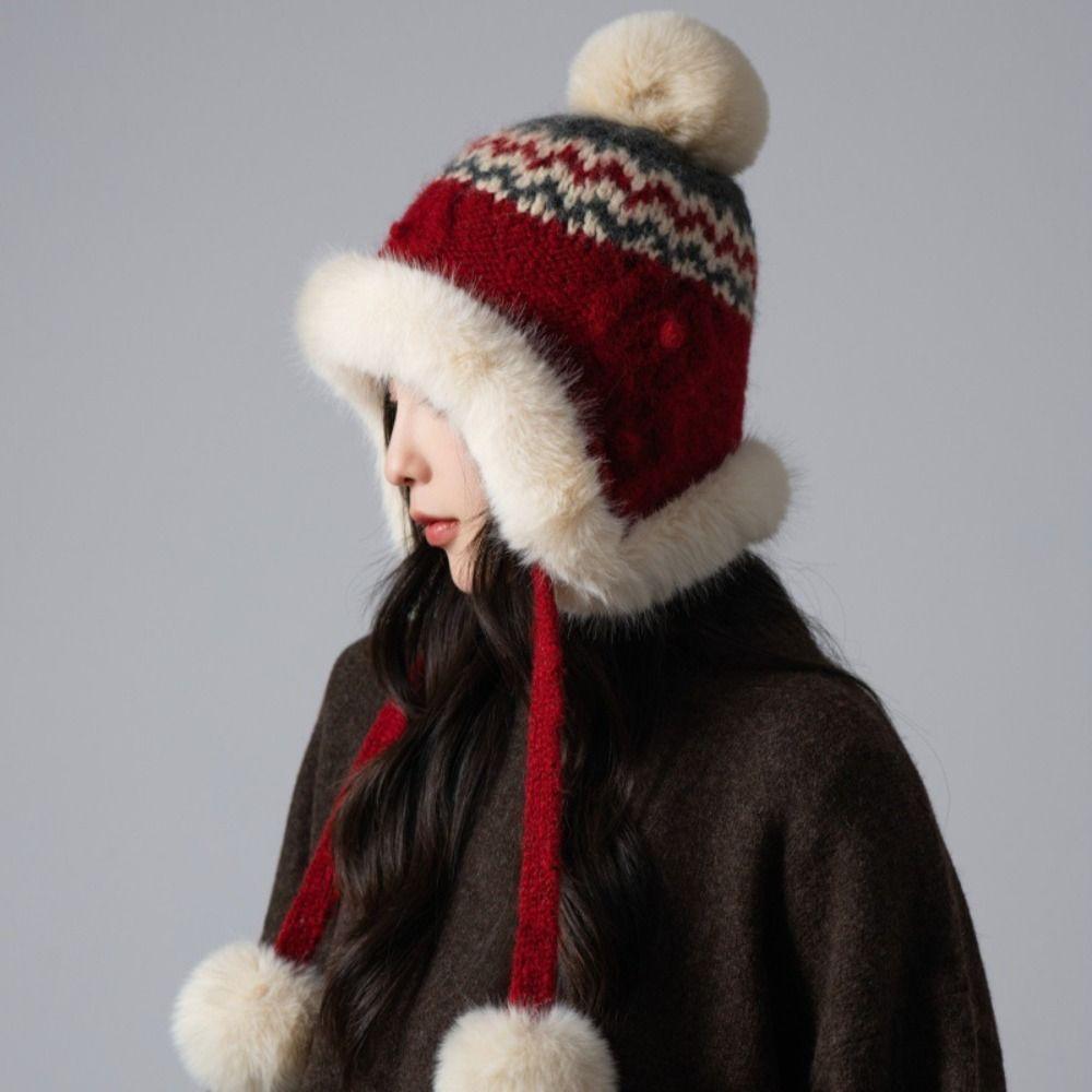 Ethnic Style Fair Isle Style Beanies Warm Lei Feng Hat Casual Jacquard Knitted Hat Winter