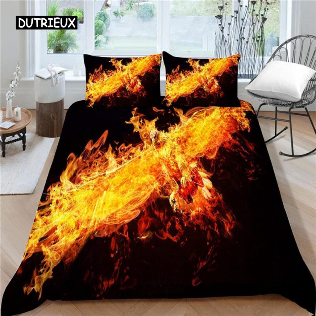 Phoenix Duvet Cover Set Queen Size Fire Phoenix Flying Above The Volcano Bedding Set Children Adult Soft Comfortable Quilt Cover