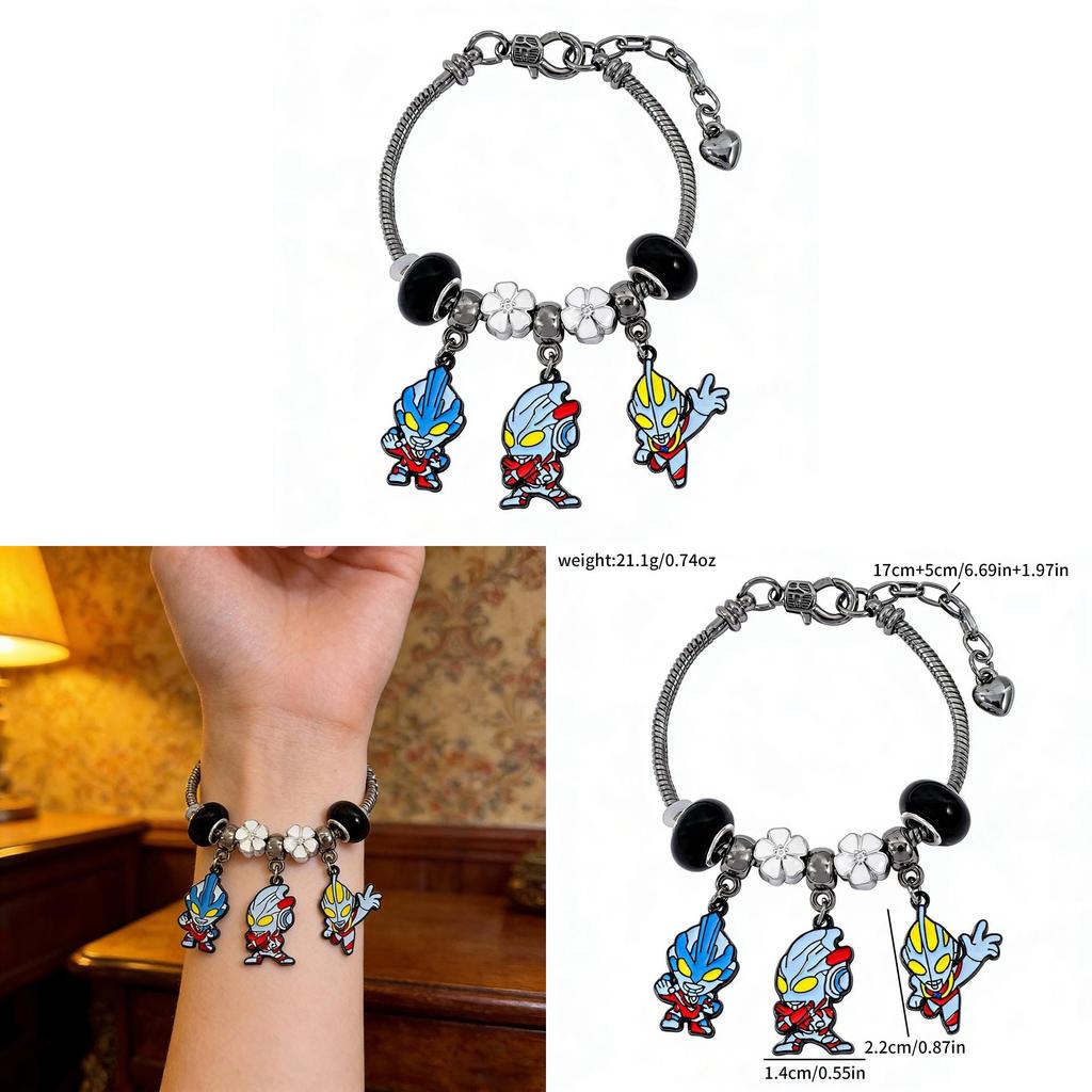 Ultraman Character Beaded Bracelet With Zinc Alloy Chain For Unisex Gift