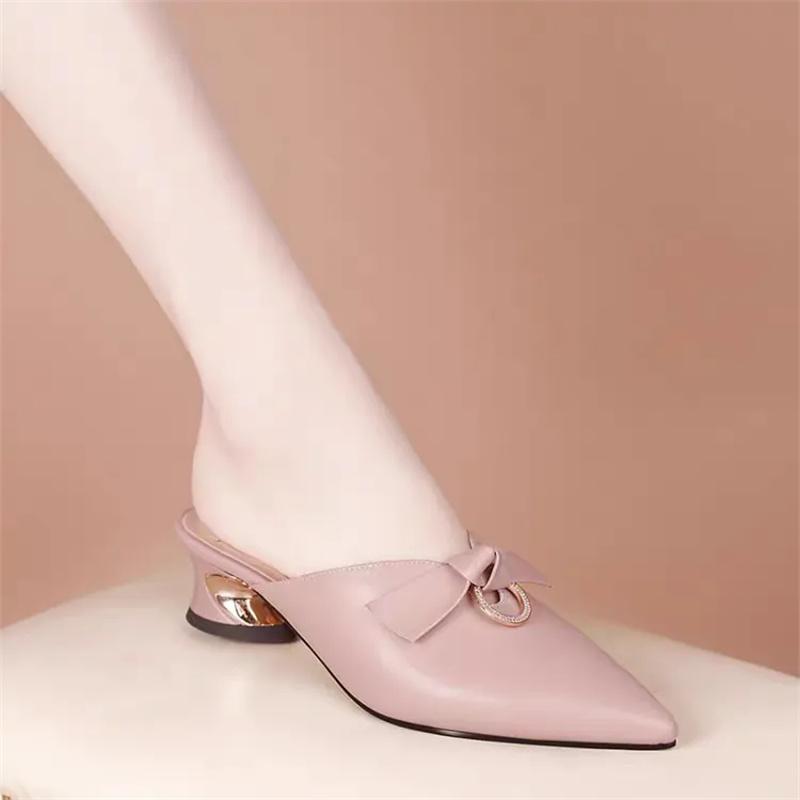 Zapatos De Mujer Women Cute Pointed Toe Pink Comfort Spring & Summer Heel Shoes Lady Cool Comfort Office & Party Heels Ab605