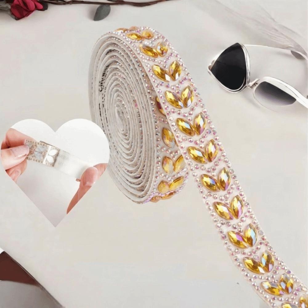 1 Yard Rhinestone Ribbon Self Adhesive Hot Melt Hot Fix Rhinestone AB Color DIY Craft Rhinestone Trim Clothing Accessories