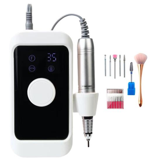 1 Set 35000RPM Electric Nail Drill Set with 6 Drill Bits USB Rechargeable Multifunctional Remove Dead Skin Nail Art Polishing Tool