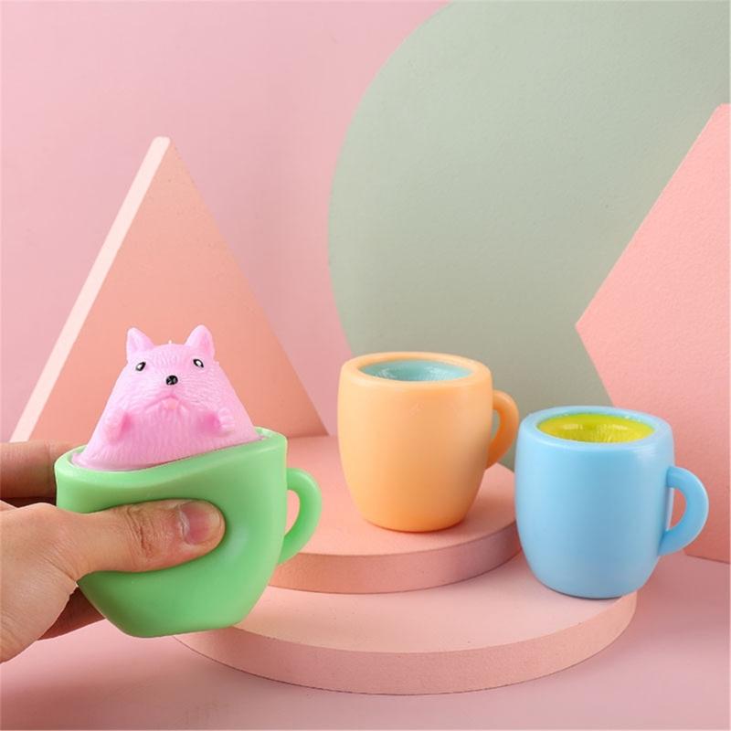 Squeeze Squirrel Stress Relief Toy Kids Popup Cartoon Squeezable Ball Toy Pinch Cup Decompression TPR Toy for Autisms