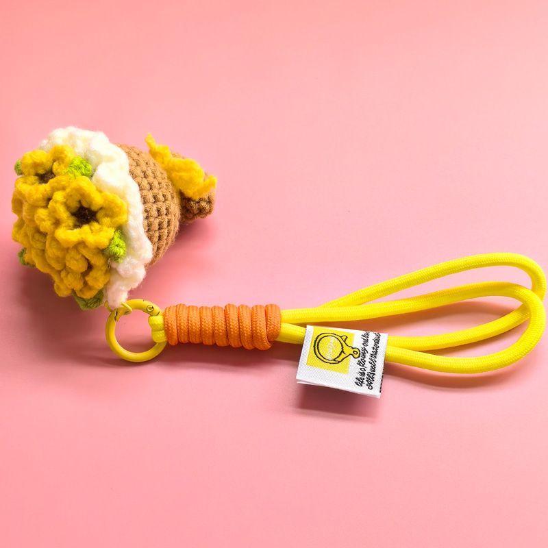 Finished Handmade Crochet Yarn, Woven Flower Bouquet, Keychain, Hand-held Flower Pendant, Rose, Mobile Phone Bag, Hanging Decoration