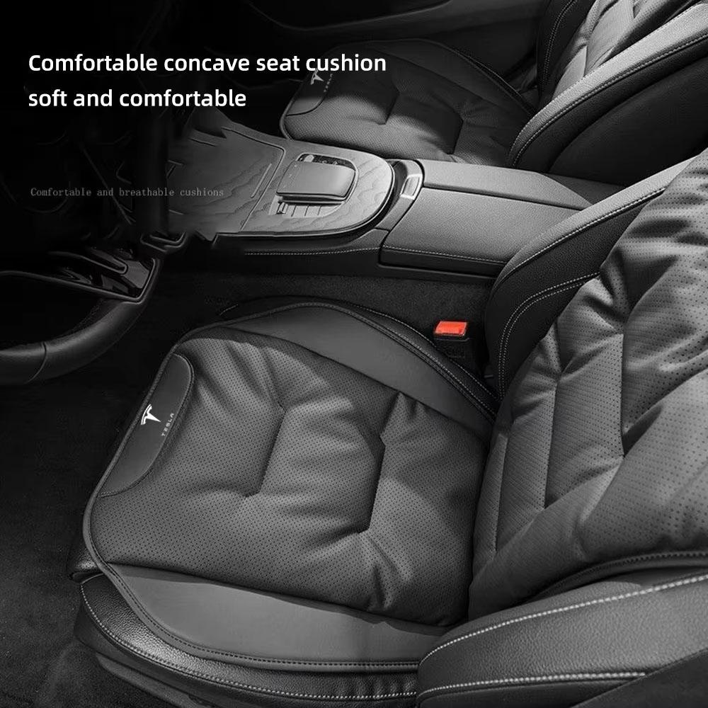 AMJ1 Car Seat Cushion Cover For Tesla Model 3 S X Y Juniper Cybertruck Breathable Nappa Leather Seat Protection Pad Car Accessories
