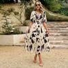 New European and American summer dress temperament waist deep V-neck printed long dress women