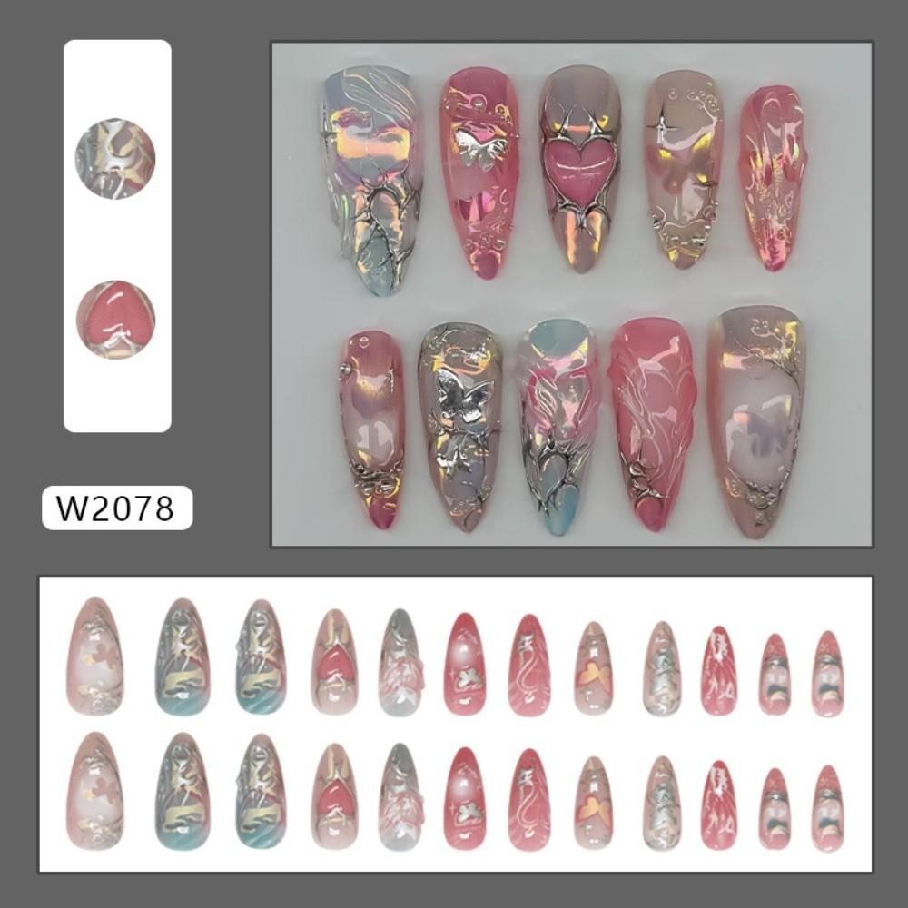 

Detachable False Nail Metallic Nail Tips New Press on Nails Women розовый
