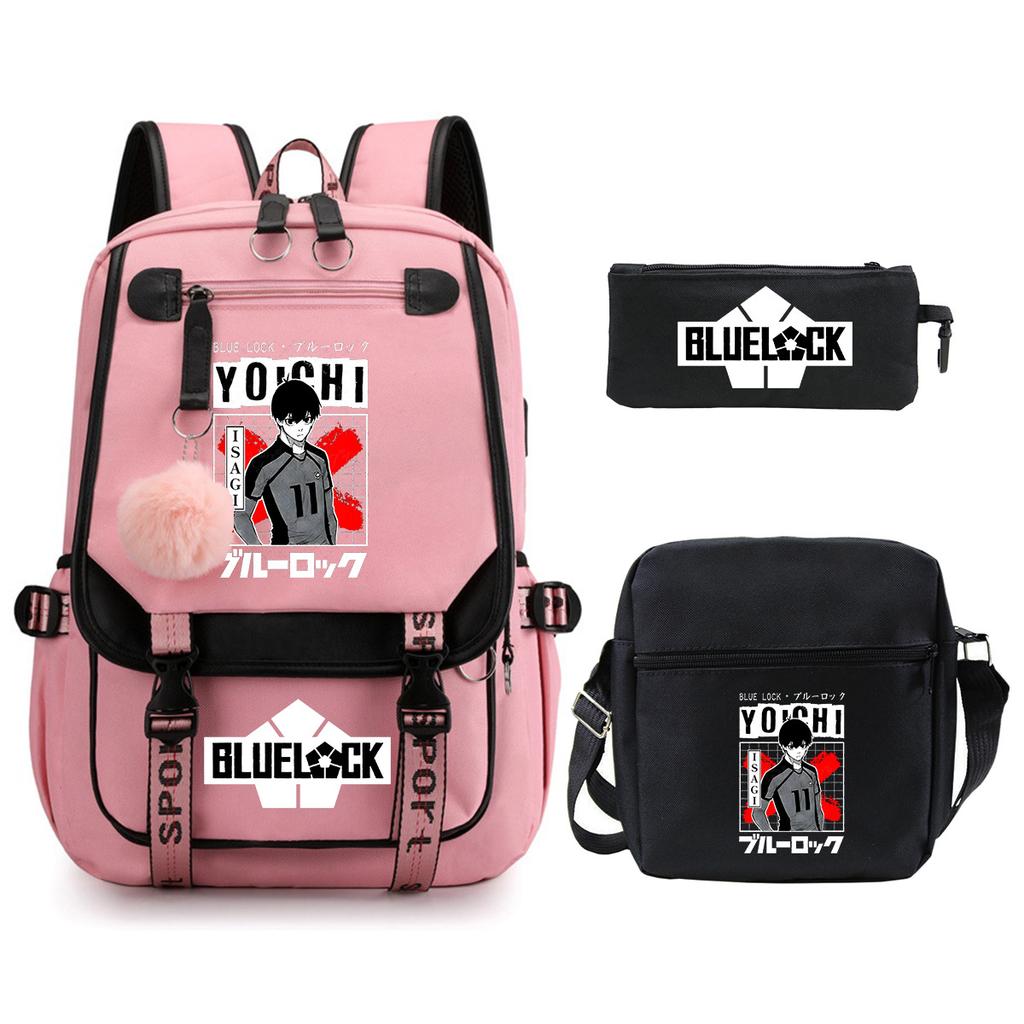 Blue Prison Student School Bag Large Capacity Children'S Shoulder Bag Casual Pencil Bag Set