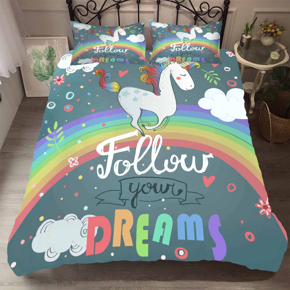 Bed Linens High-grade Fabric Unicorn Beding AU US Winter Bedding Set Hot Soft Duvet Cover Set Cute Cartoon Bedding Set 3pcs
