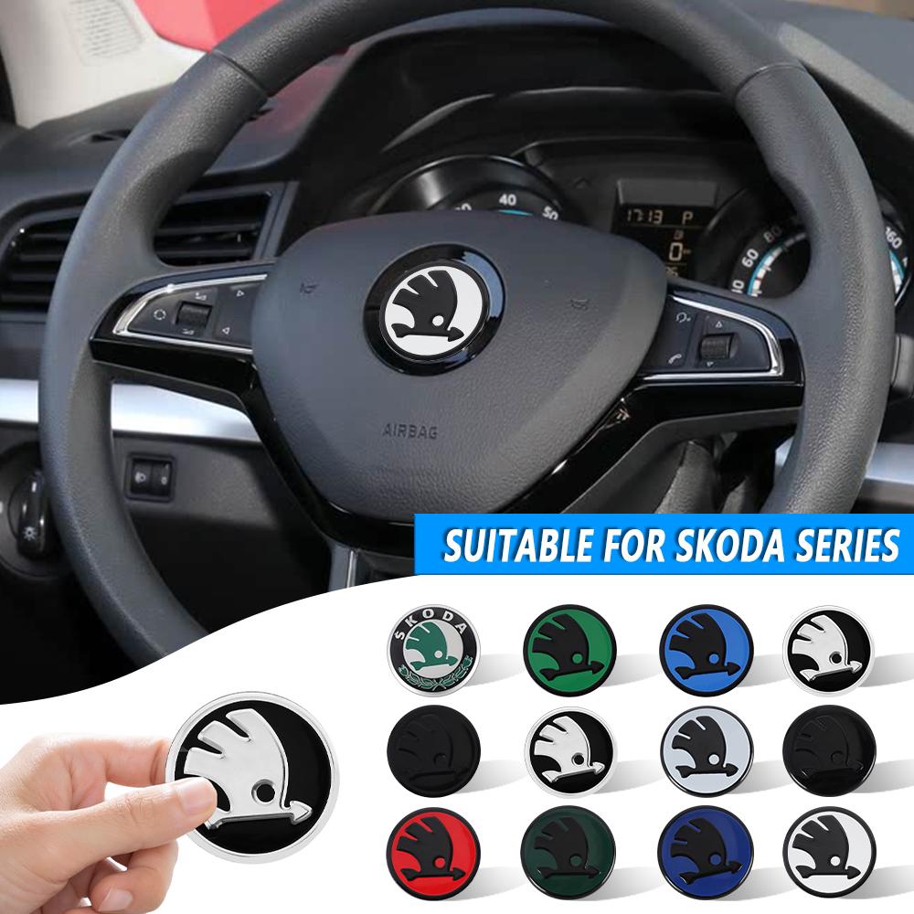 43/44mm For Skoda Octavia A5 Fabia Superb Karoq Kamiq Scala Car Steering Wheel Center Cover Sticker Decal Decorative Accessories JT3