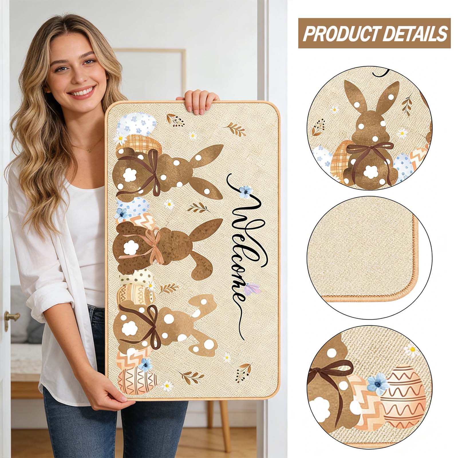 Пасхальный кролик коврик для двери Праздничное украшение Ванная комната Туалет Напольный коврик Впитывающий и грязеотталкивающий ковер One Size