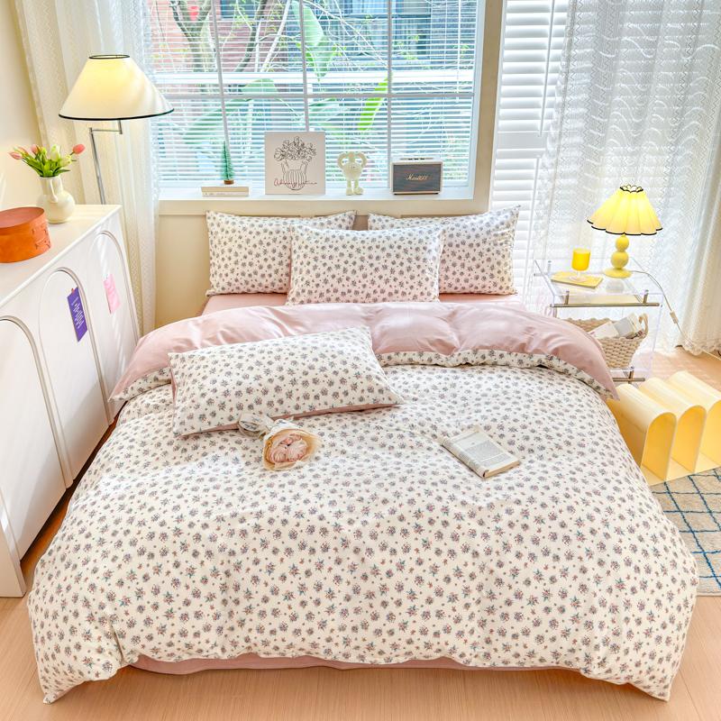 Garden Pink Flowers Pattern Duvet Cover Set 3Pcs Cute Rabbit Printed 100% Cotton Soft Comfortable Comforter Cover Bedding Set