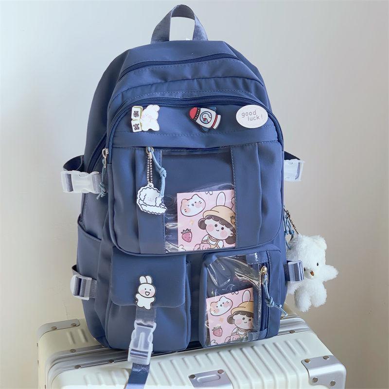 

Korean Style Backpack for Women - Trendy Academy and High School Bag Backpack + (5 Badges + 2 Cards + Blush Bear)