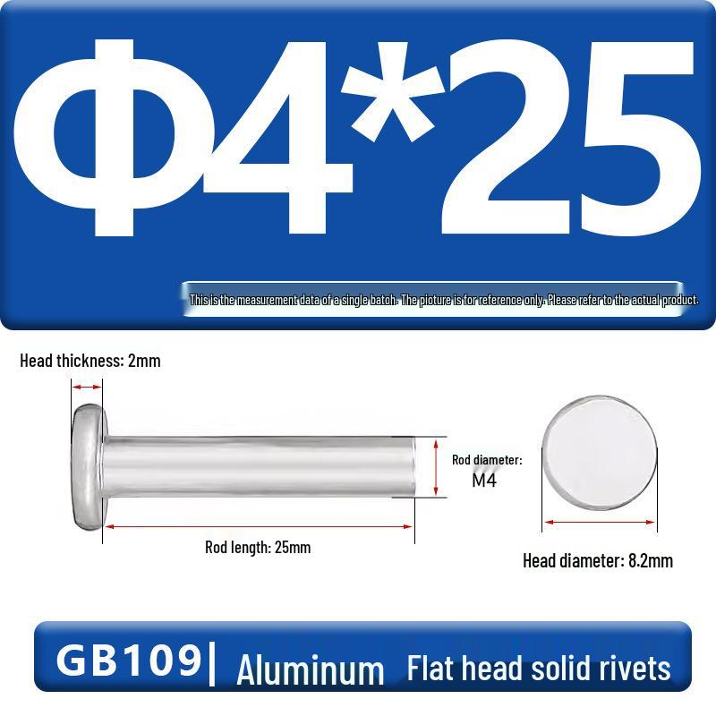Flat Head Aluminum Solid Rivets GB109, Hand-Hammered, Size M2-M8