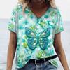 Colorful Love Butterfly Pattern 3D Printed Women's Casual V-neck Short Sleeved T-shirt