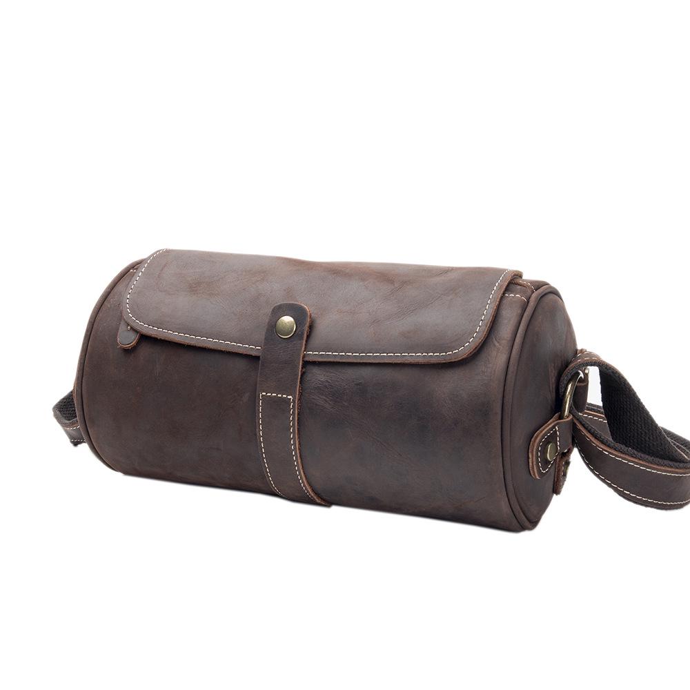 

Мужская кожаная сумка кроссбоди в корейском стиле - Винтажный дизайн цилиндра с текстурой слоновой кожи