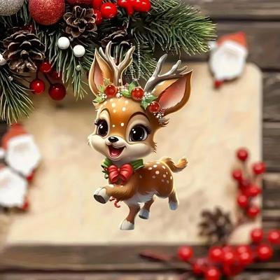 Christmas New Cute Deer Holiday Decoration Acrylic Flat Car Interior Rearview Mirror Decoration Pendant