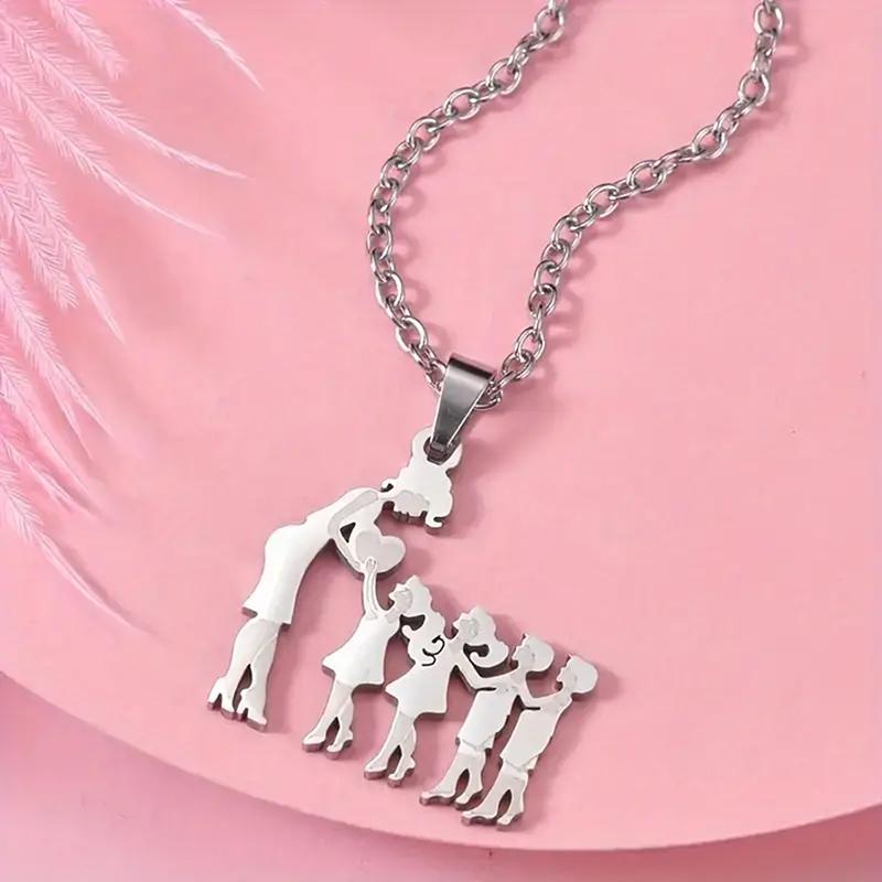 Mother And Children Necklace Stainless Steel Mom Son Daughter Pendants Necklaces Family Jewelry Gifts