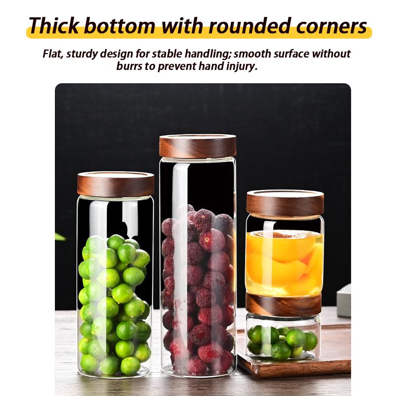 Coffee Bean Glass Sealed Jar Tea Coffee Powder Spice Sealed Storage Jar Acacia Wood Lid Glass Jar