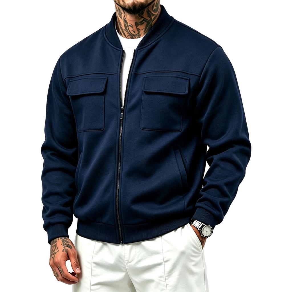 Men's Jacket, Fall Winter Casual Loose Fit Lined Zip-Up Stand Collar Long Sleeve Outerwear