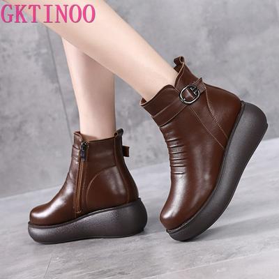 Fashion GKTINOO 2025 Waterproof Women Snow Boots 100% Genuine Leather Natural Wool Fur Platform Ankle Boots For Women Winter Warm Shoes