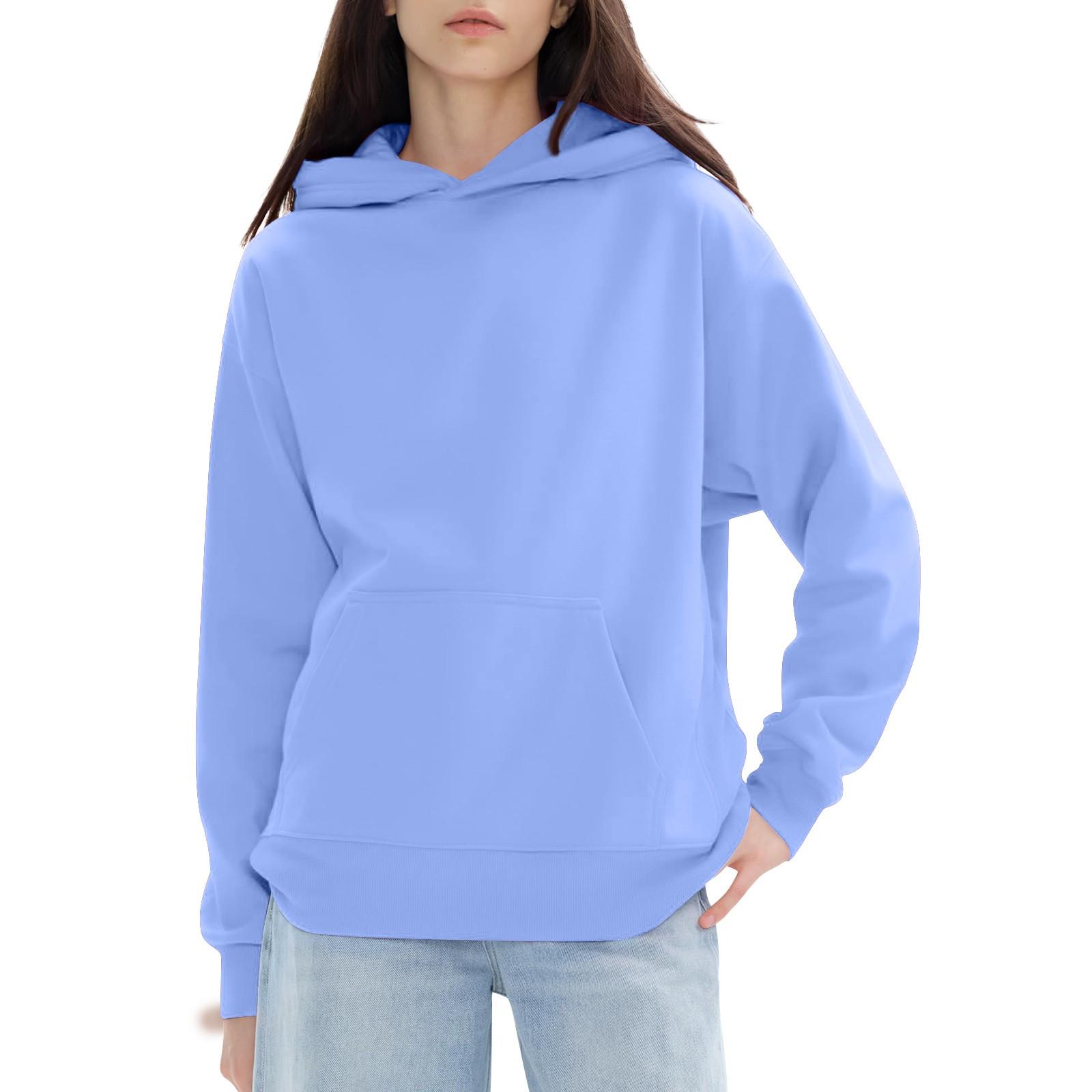 

Женские модные повседневные универсальные повседневные толстовки с круглым вырезом, однотонные топы с длинными рукавами M небесно-голубой