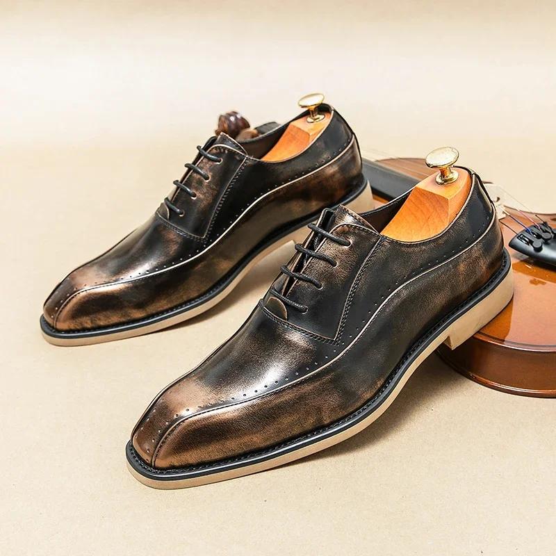 British Style Point-toe Men's Business Leather Shoes Fashion Lace-up Formal Dress Shoes Men Office Gentleman Shoes 2024
